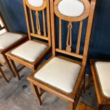 6 chaises en chêne et cuir blanc cassé