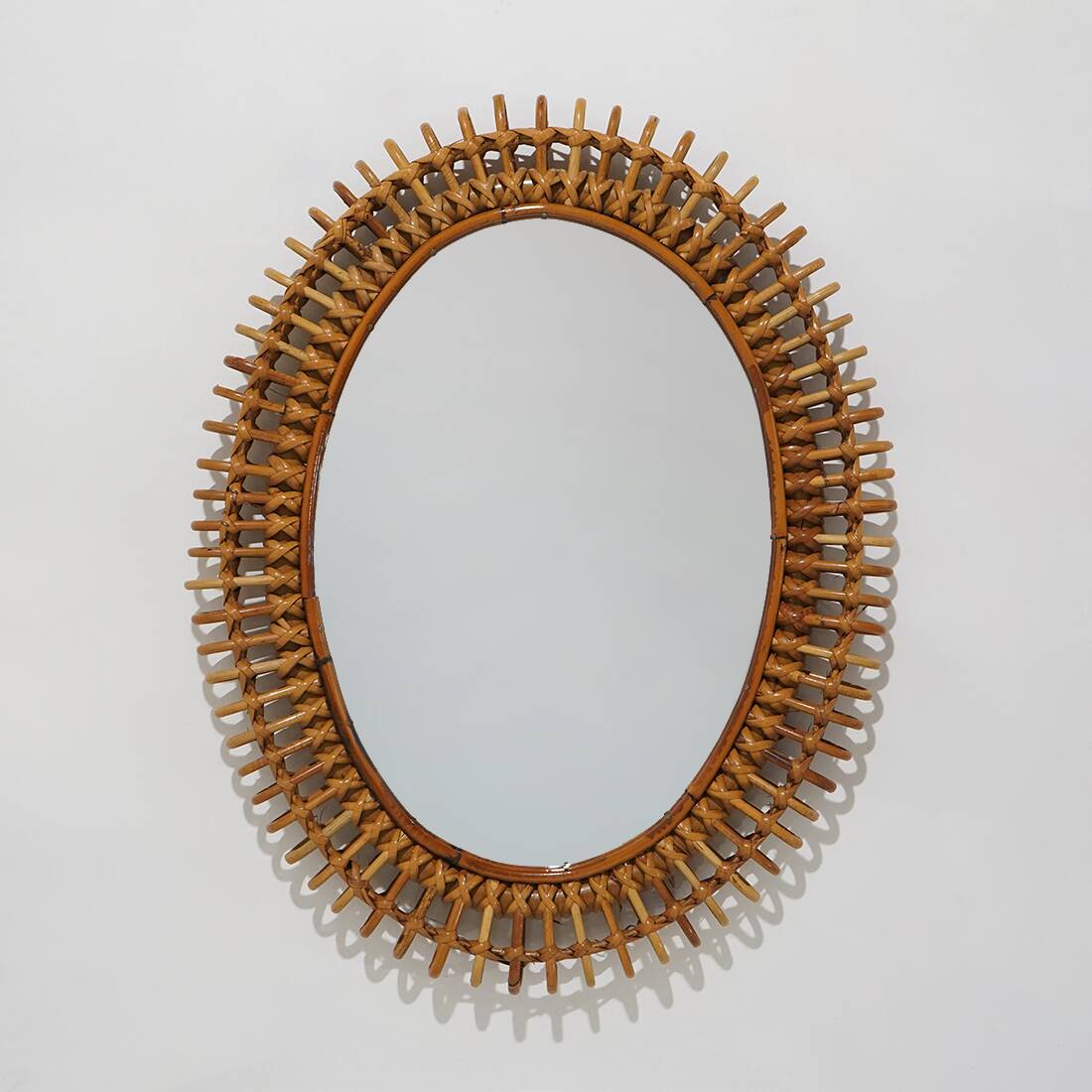 Wall mirror with rattan frame, 1950s