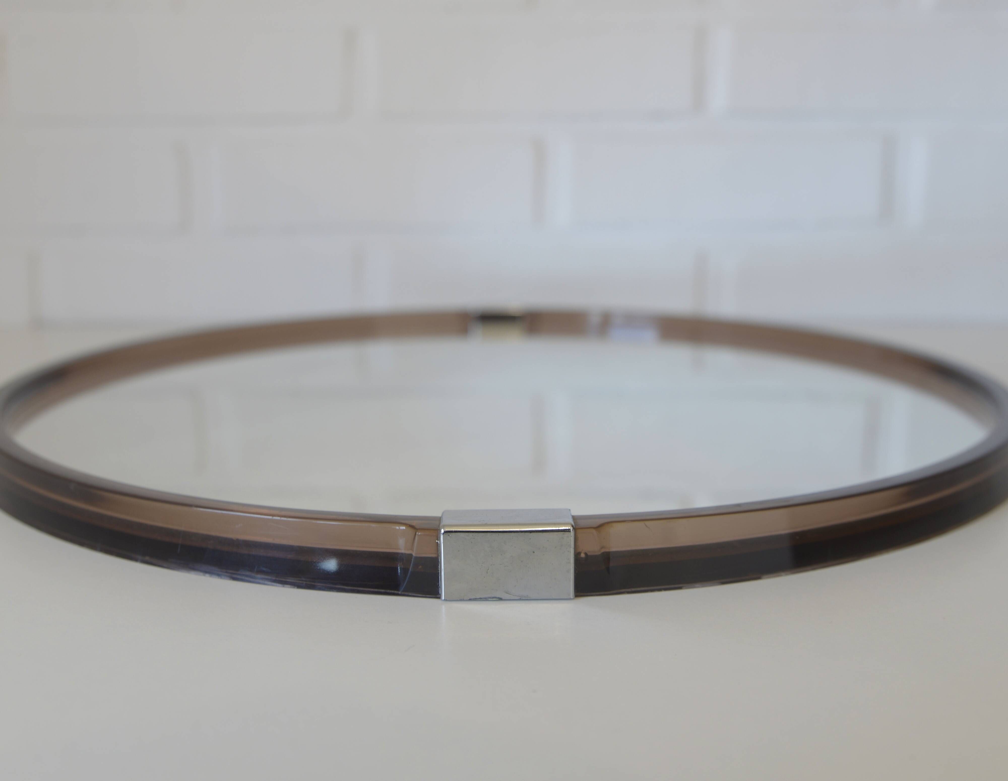 Vintage 1970s Round Wall Mirror / Attributed To Allibert / Space Age Bathroom Mirror