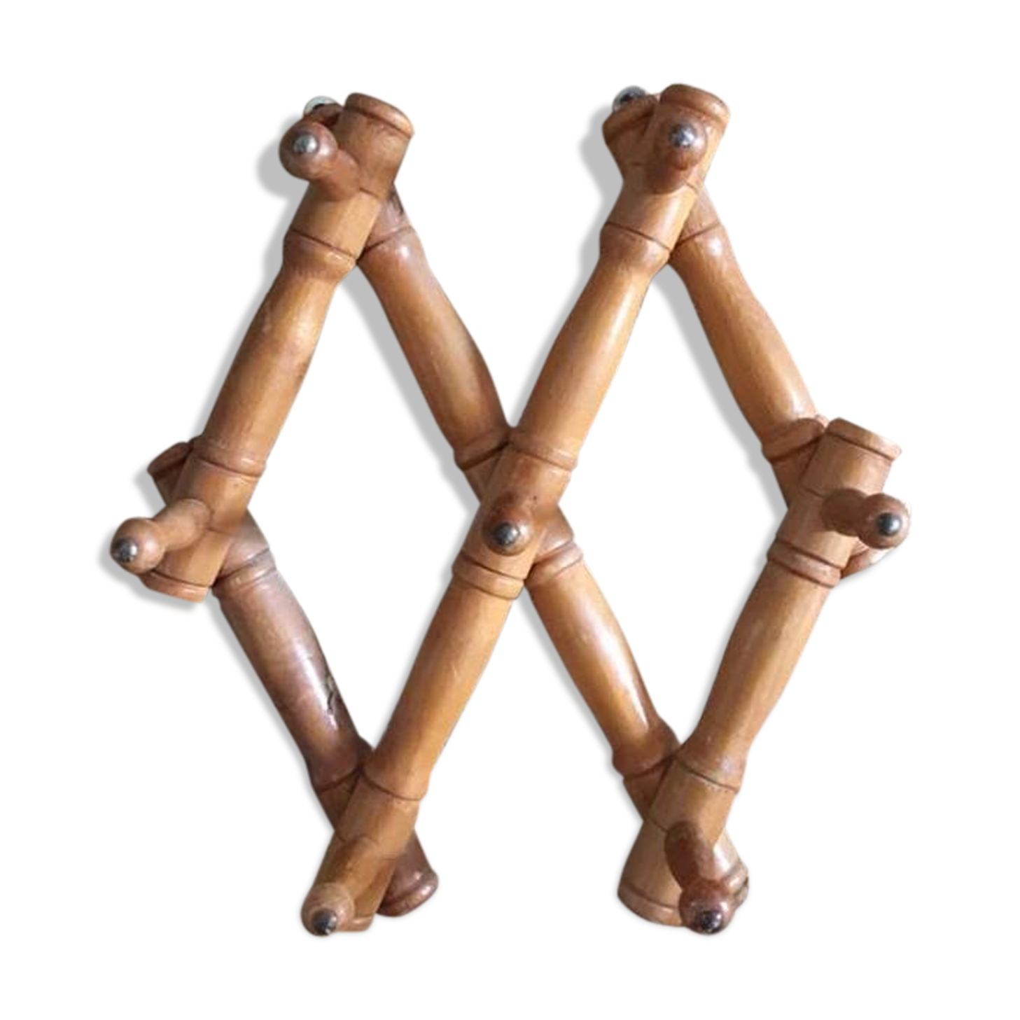 Expandable wall coat rack wooden way bamboo of the 1960s.