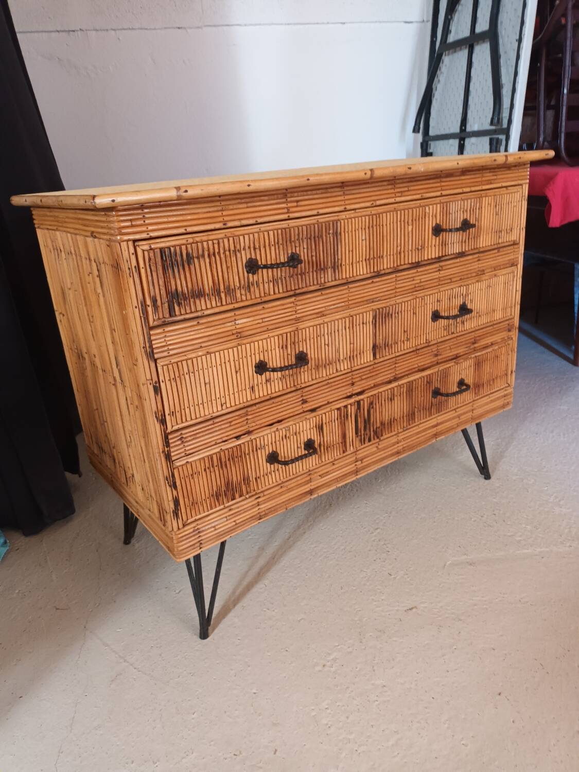 Vintage rattan chest of drawers