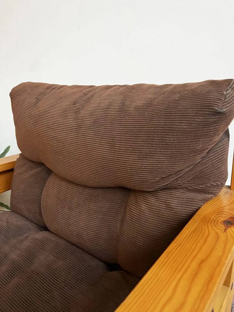 Vintage armchair – corduroy & pine