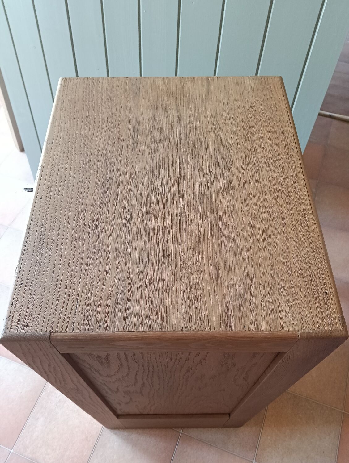 Solid oak filing cabinet with curtains