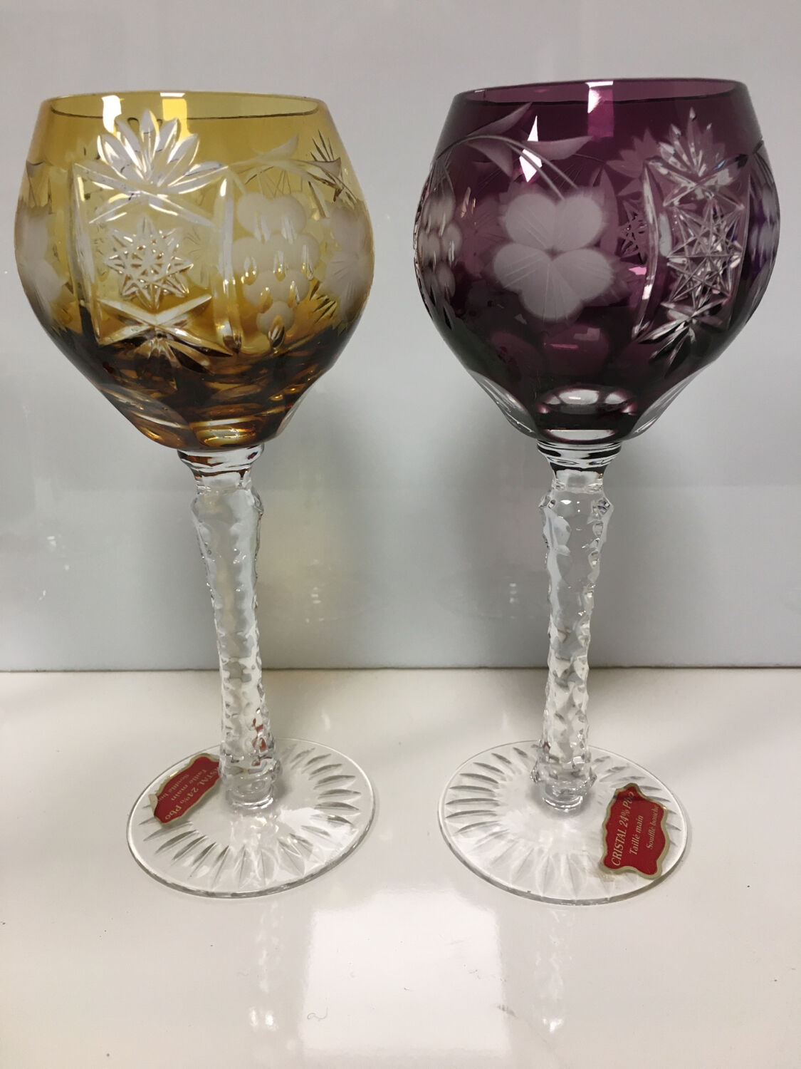 6 verres de couleur en cristal Artisanat de Lorraine