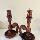 Pair of wooden candlesticks