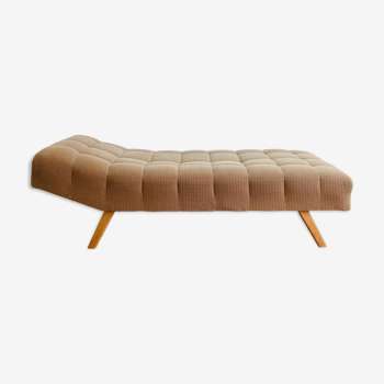 Méridienne velours pieds compas bois