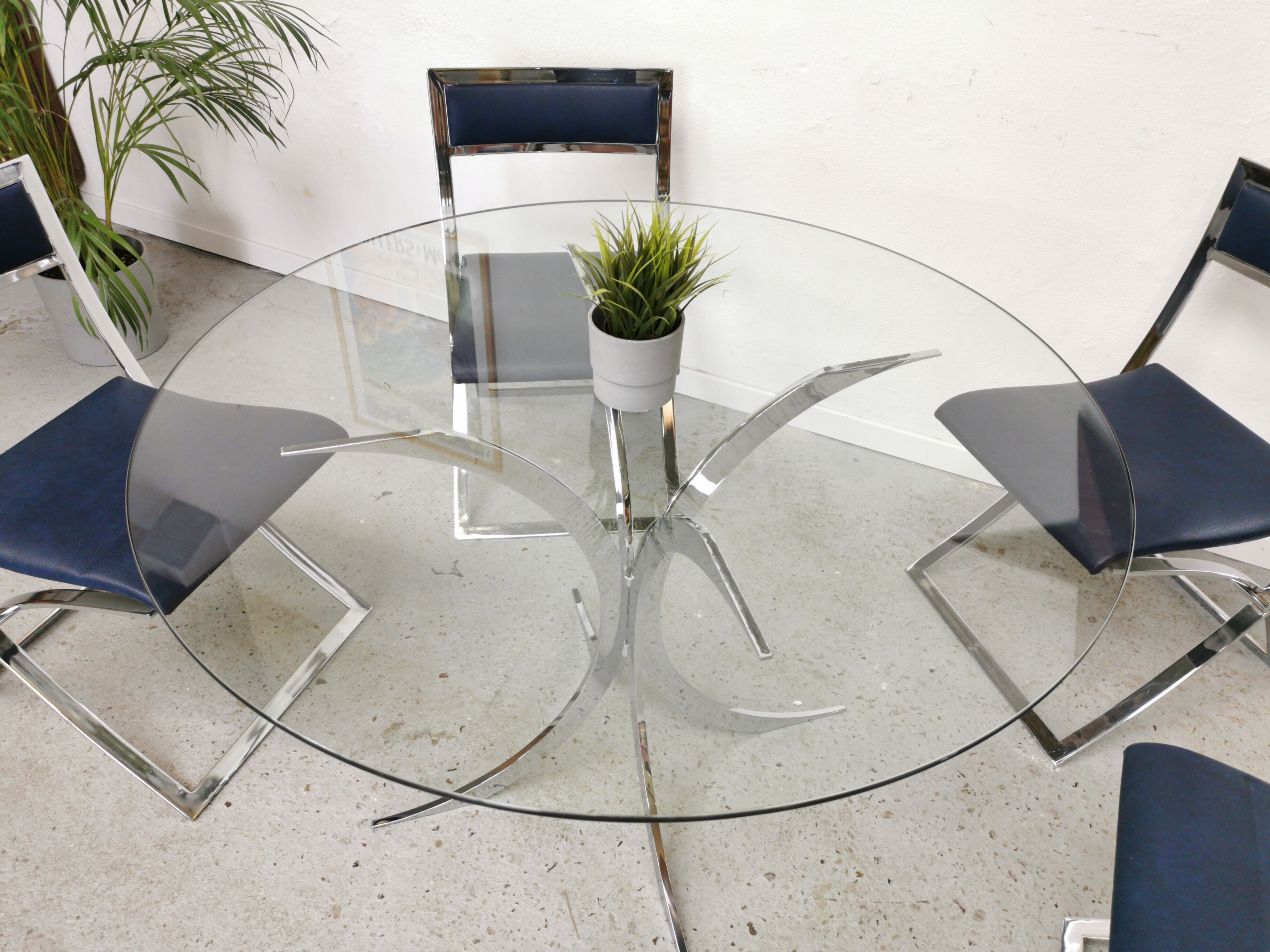 Table vintage verre et chrome 1970