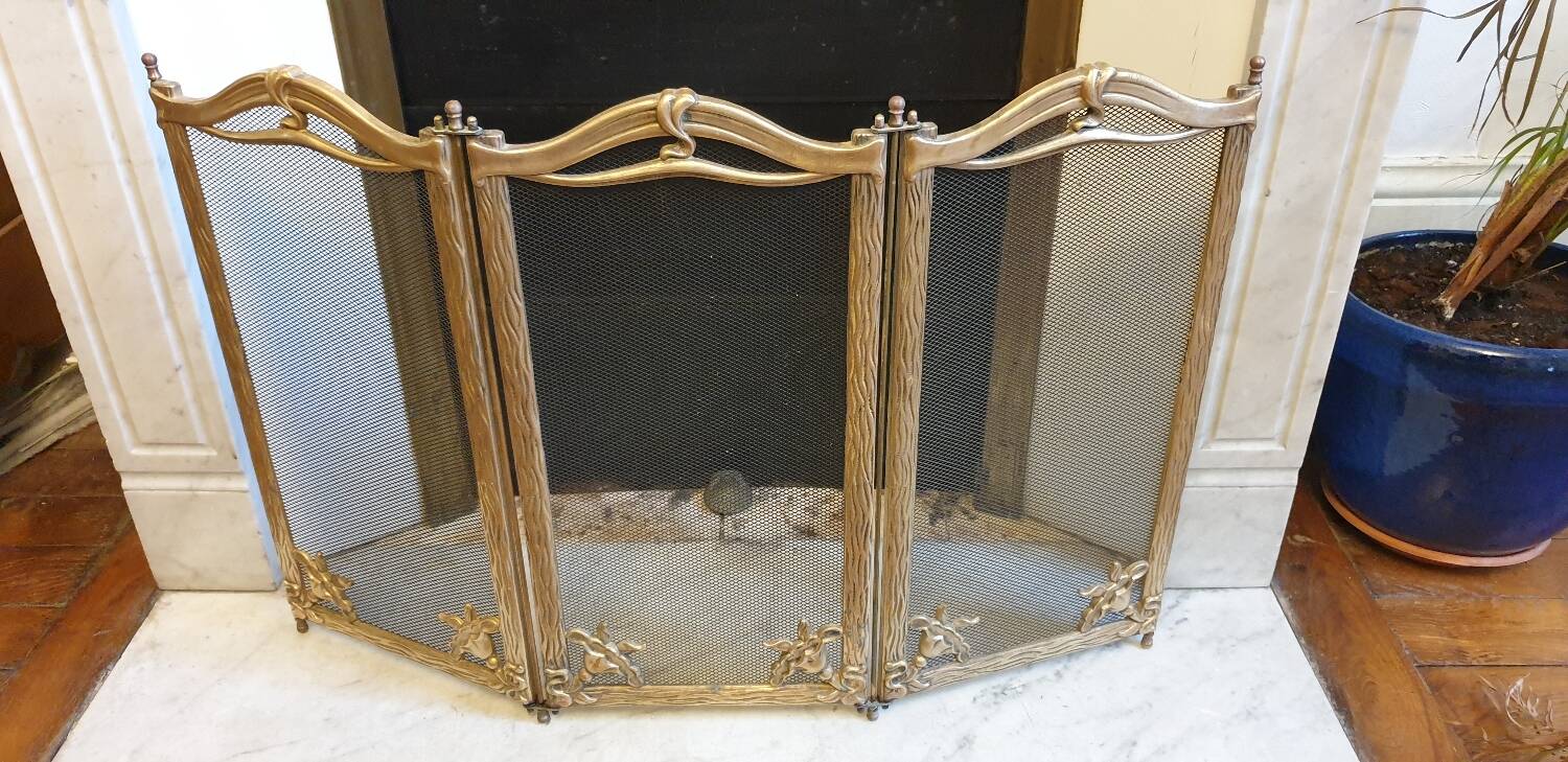 Art Nouveau brass fire screen 1900