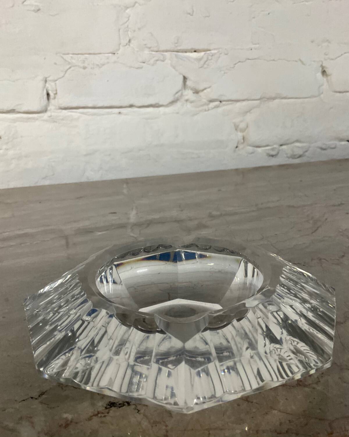 Val St Lambert hexagon ashtray in cut crystal