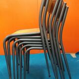 Lot of 6 school chairs wood metal 70s