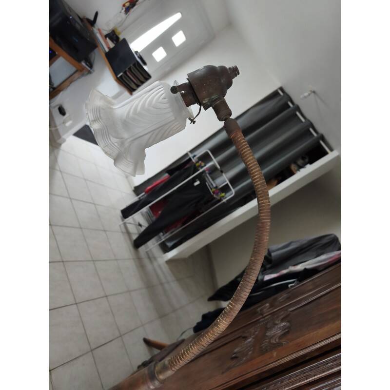 Brass floor lamp with glass shade
