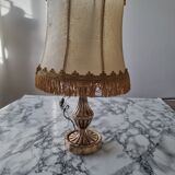 Brass lamp with vintage mother-of-pearl lampshade