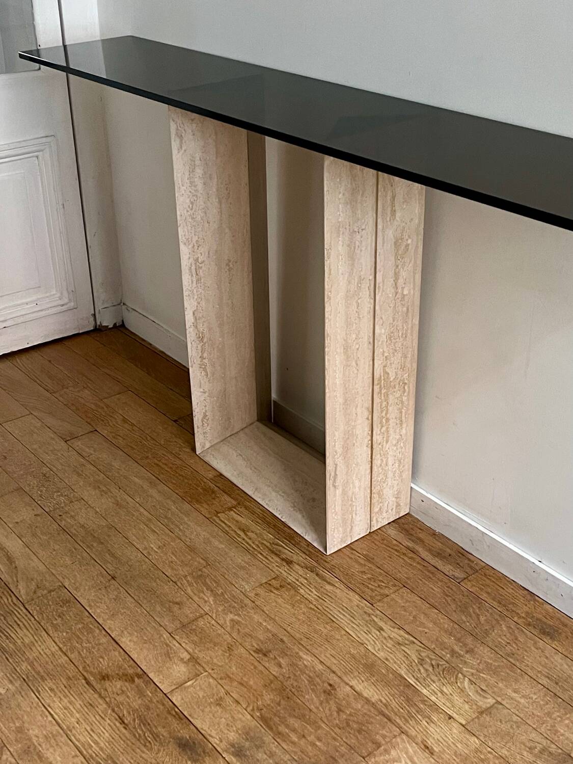 Console travertin verre 80’s