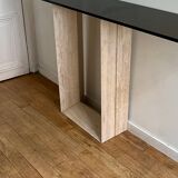 80s travertine glass console