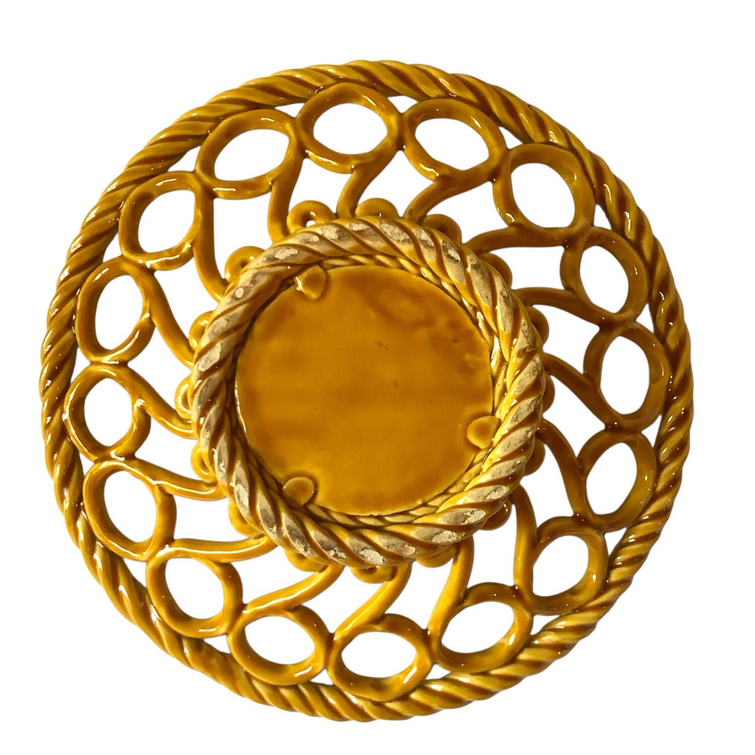 Large woven ceramic bowl, sailboat decor – Vallauris, 1950s