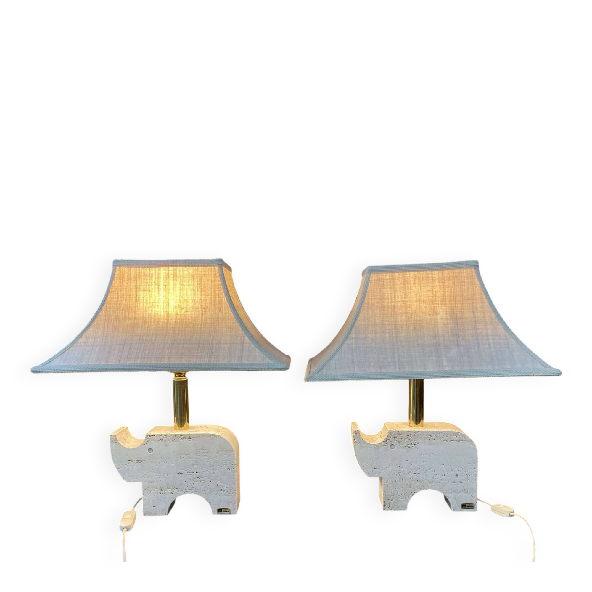 Pair of Italian lamps in travertine by Fratelli Mannelli