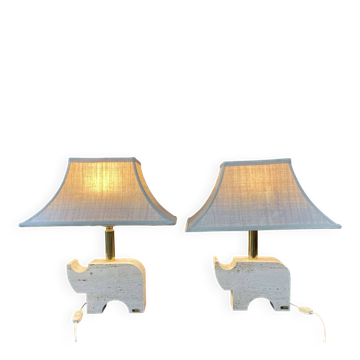 Pair of Italian lamps in travertine by Fratelli Mannelli