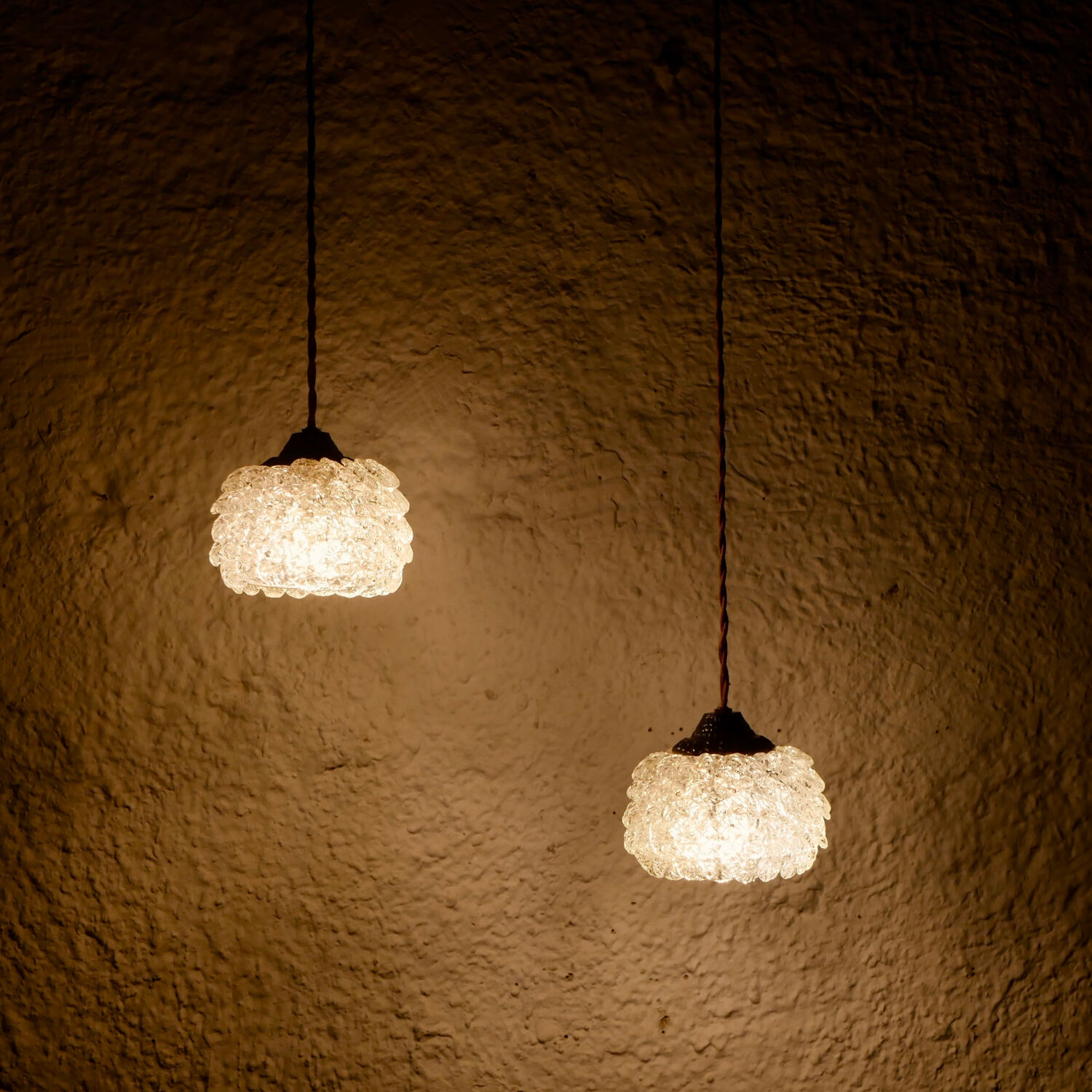 Pair of pearl glass pendant lamps