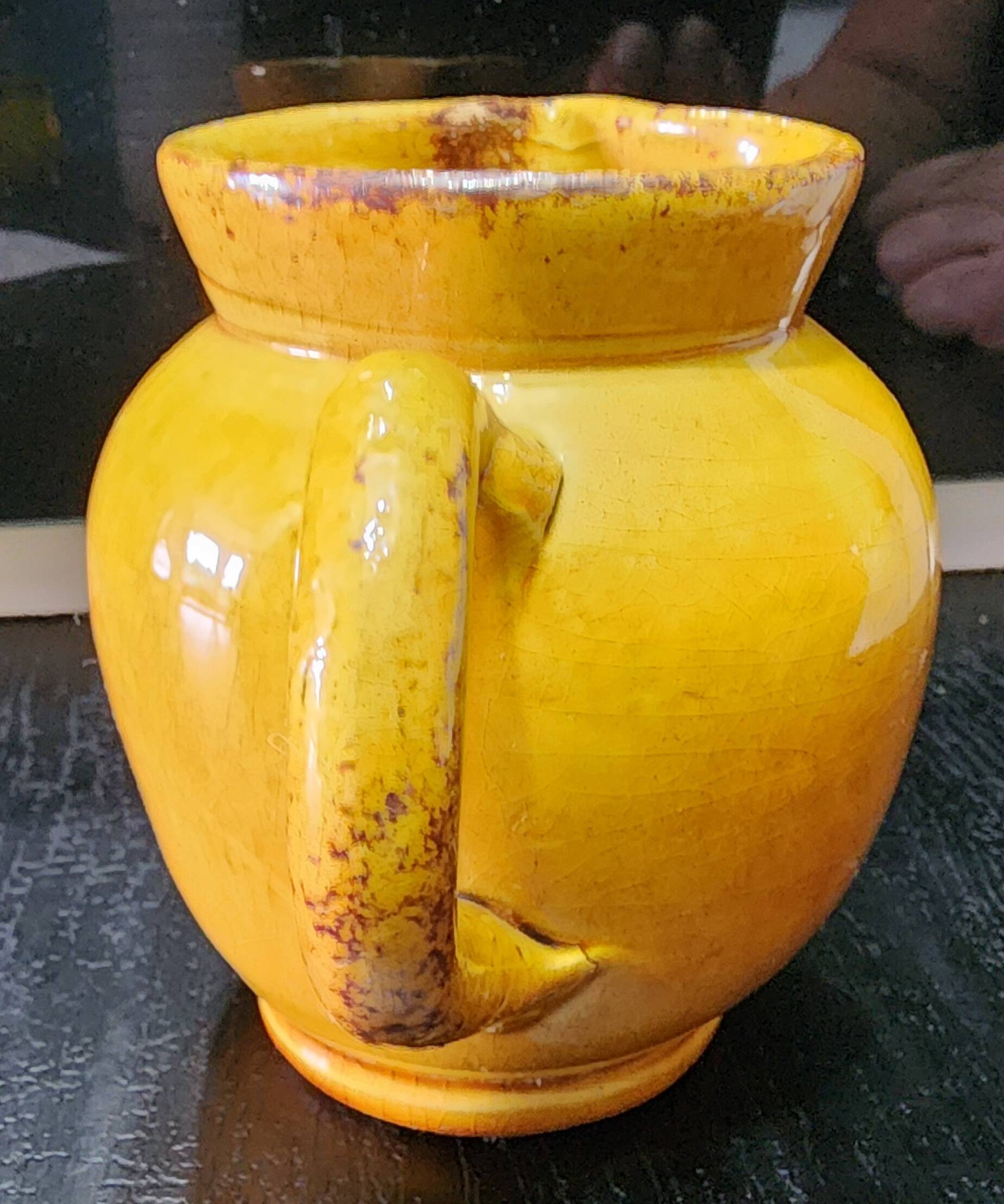 vintage ceramic water jug yellow Vallauris h10cm
