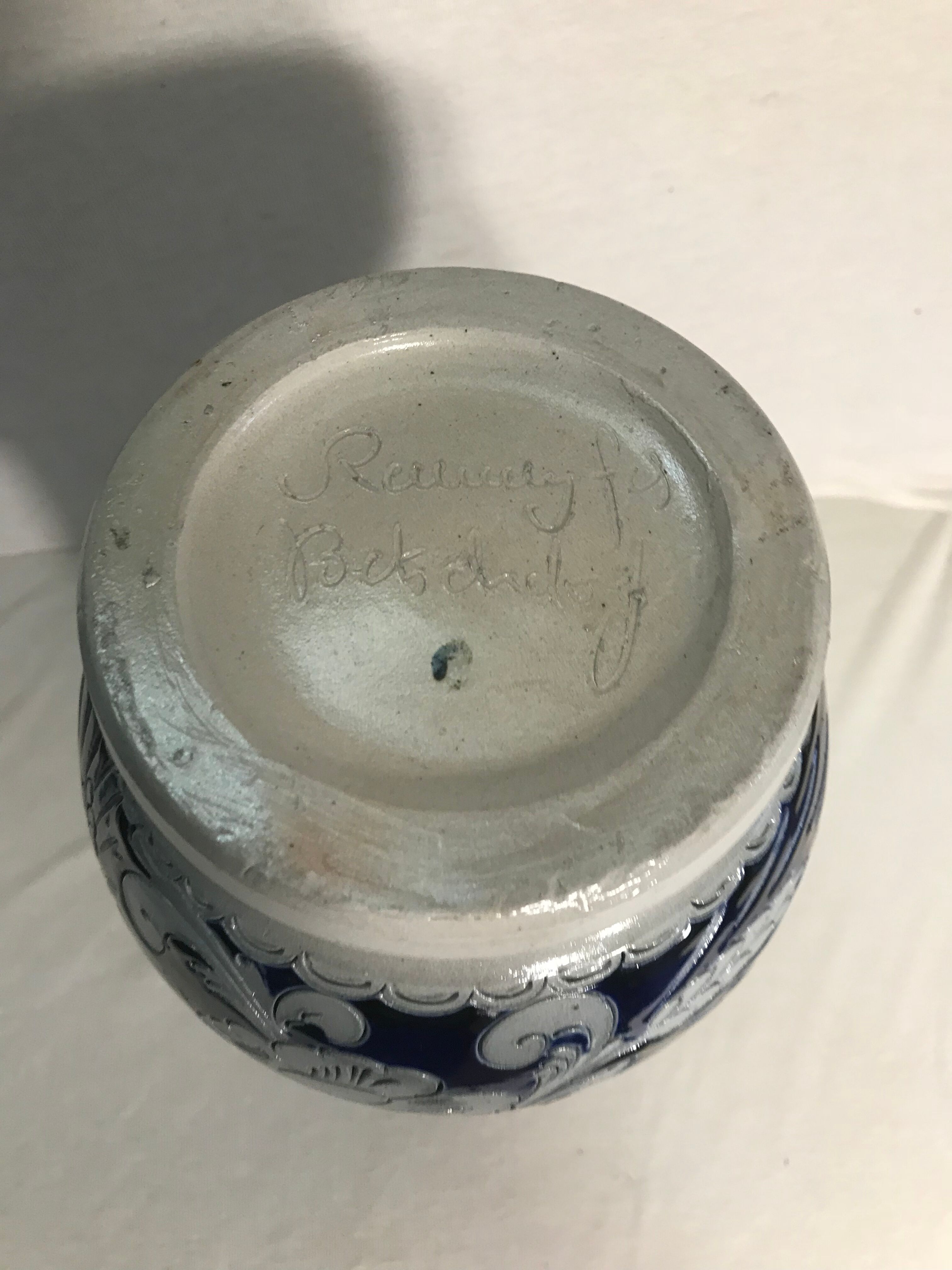 Former Alsace Betschdorf  Decoration Vintage blue stoneware Vase