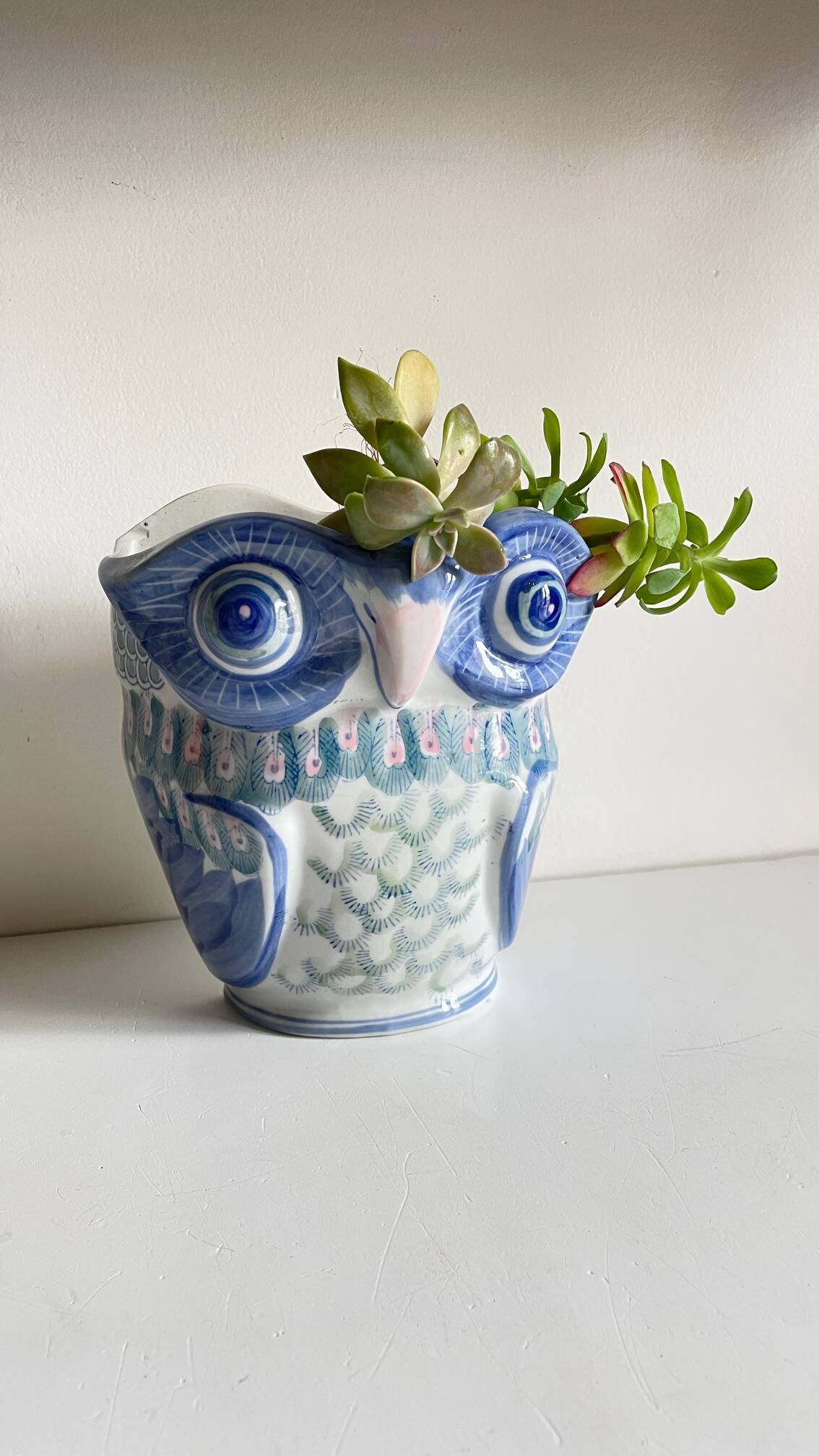 Vintage Chinese Porcelain Owl Planter