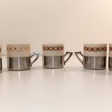 5 tasses à café support en métal à décor de frise géométrique - Excelsior Porcelaine 696