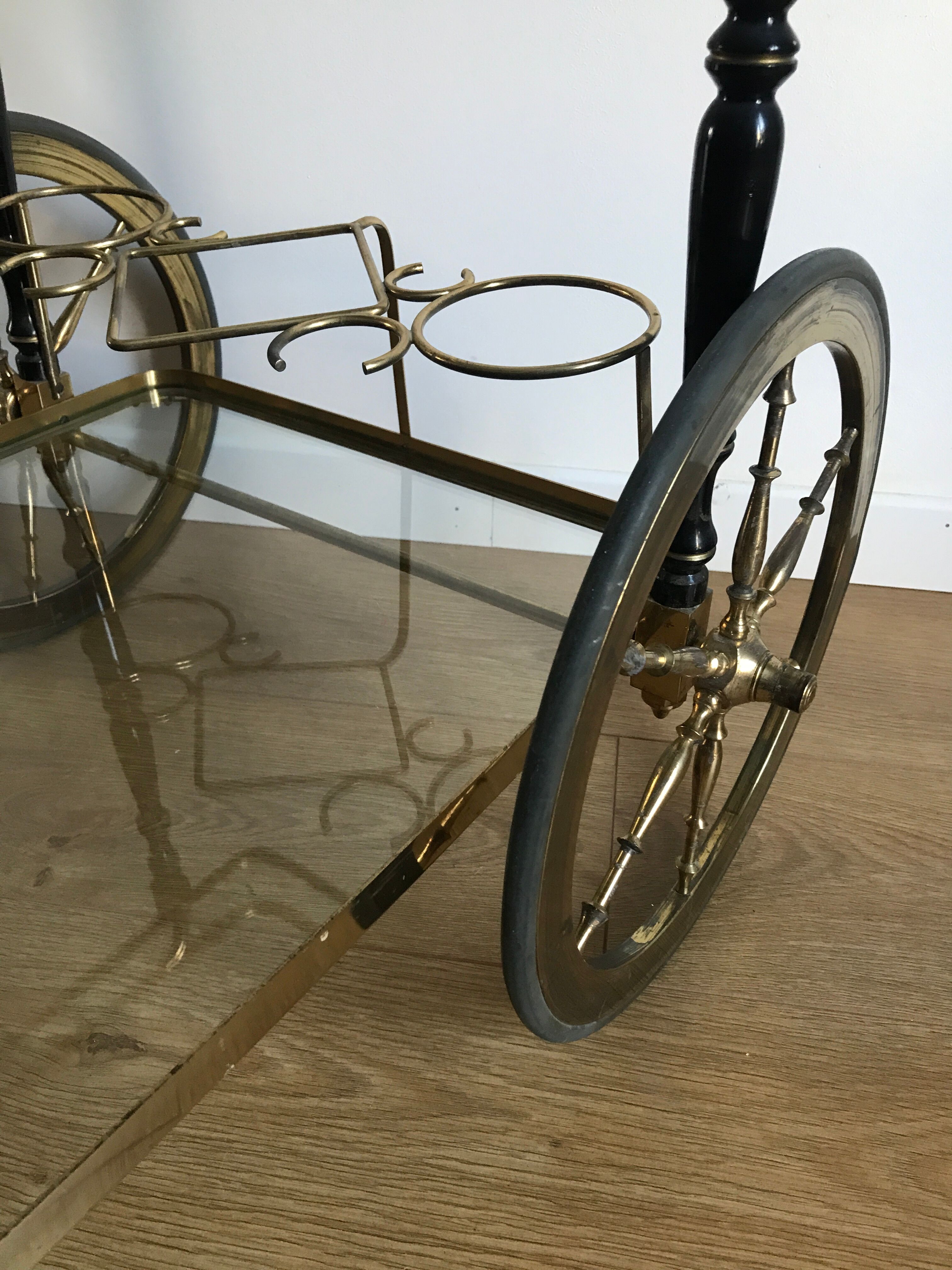 Vintage rolling golden and black dessert in brass and glass