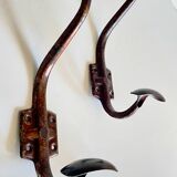 Set of 3 vintage patinated metal coat hooks