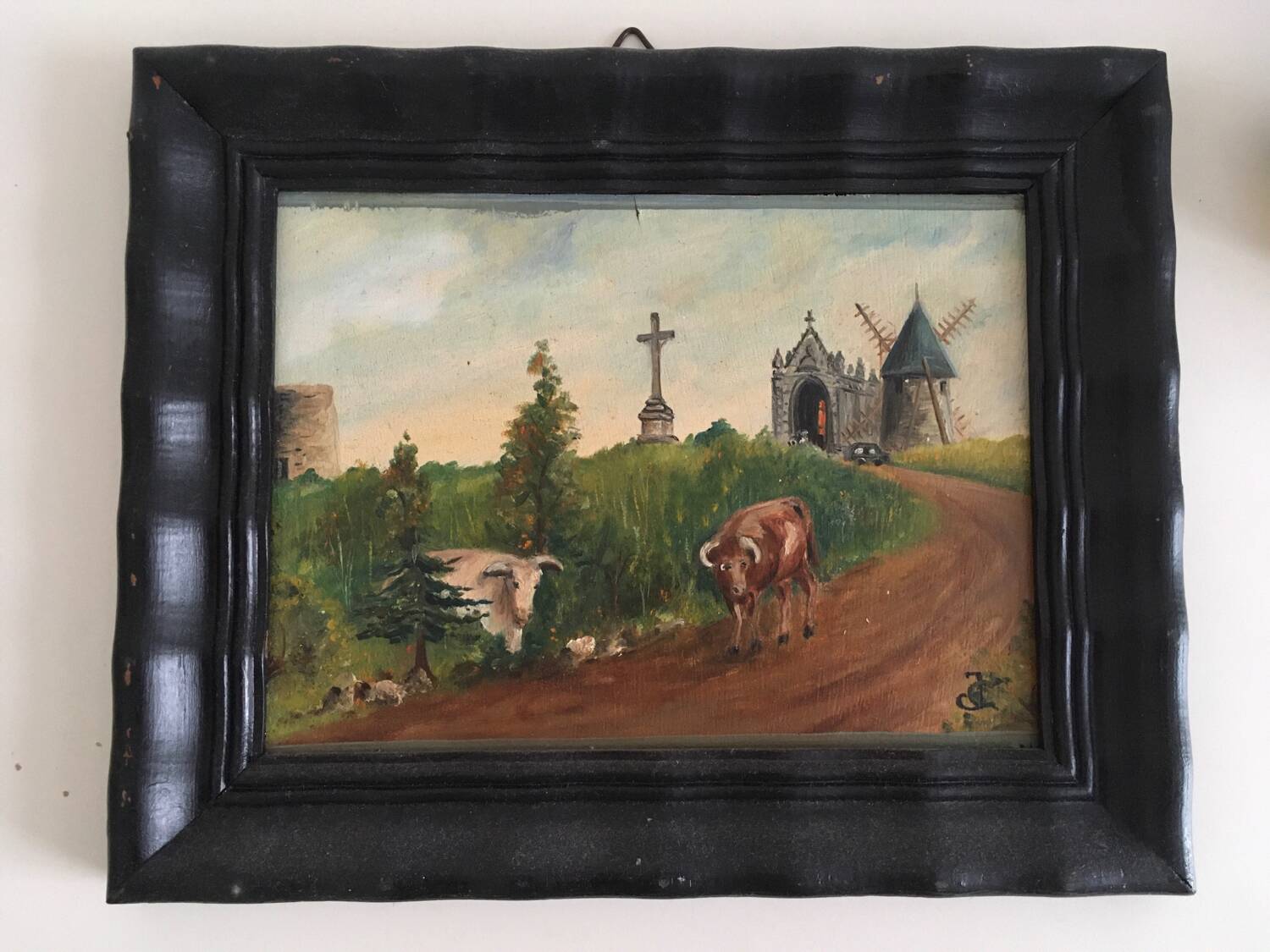 Old painting of a countryside landscape
