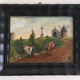 Tableau ancien paysage de campagne