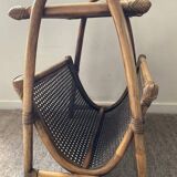 Vintage rattan side table with magazine holder