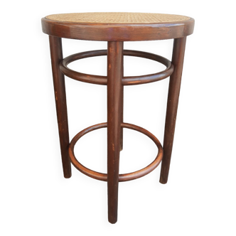 Tabouret en bois et cannage vintage