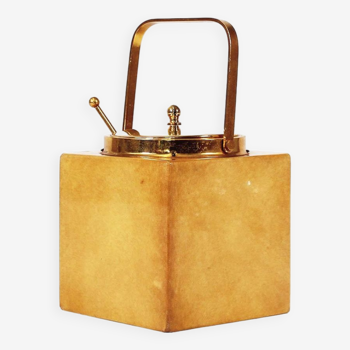 Vintage lacquered goatskin and brass ice bucket by Aldo Tura, Italy 1960’s