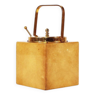 Vintage lacquered goatskin and brass ice bucket by Aldo Tura, Italy 1960’s