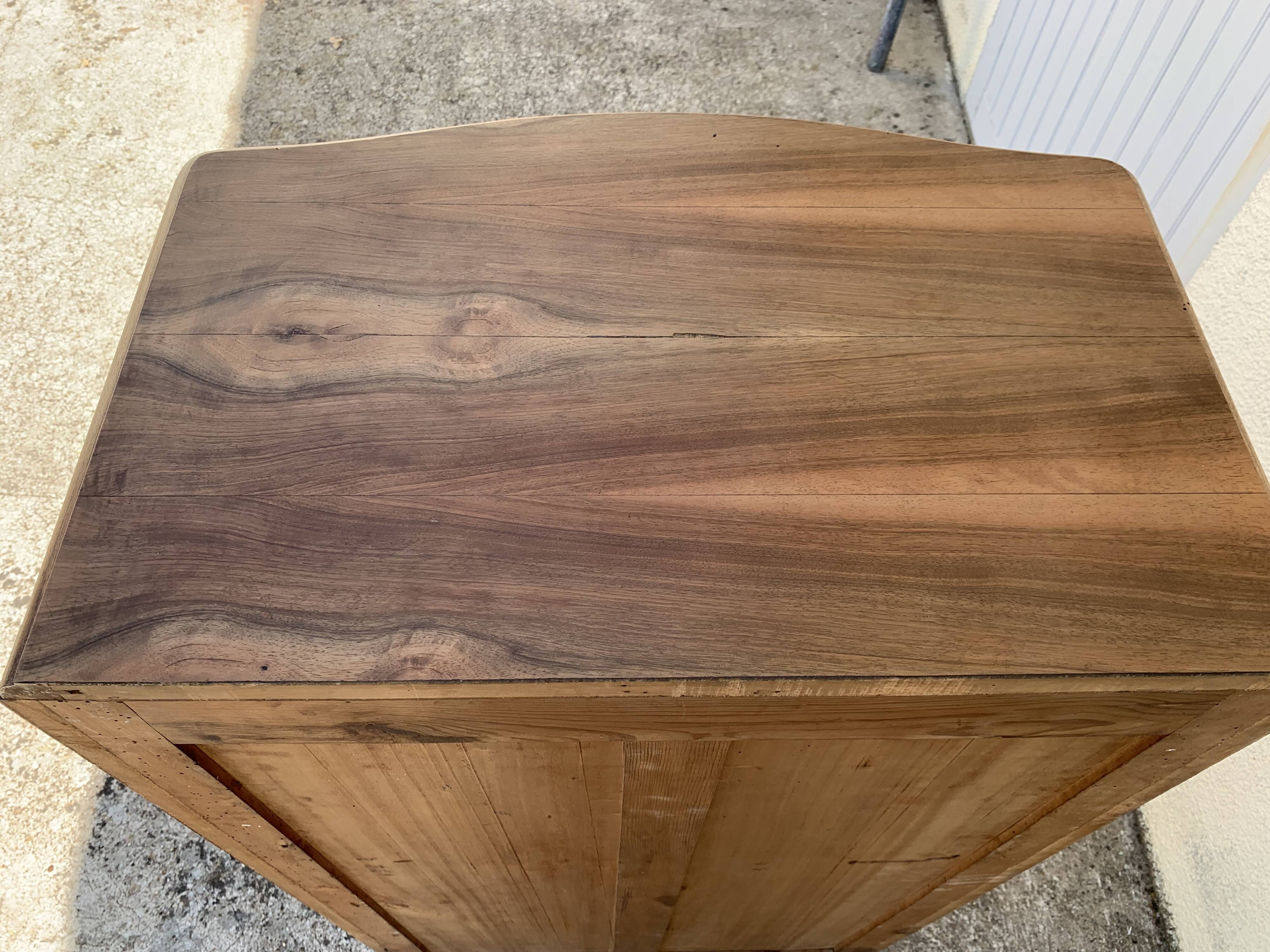 High art deco chest of drawers with mustache feet in raw walnut, 1930s