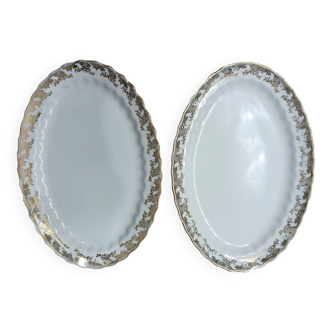 2 Saint-Amand porcelain raviers, with gilded edging.