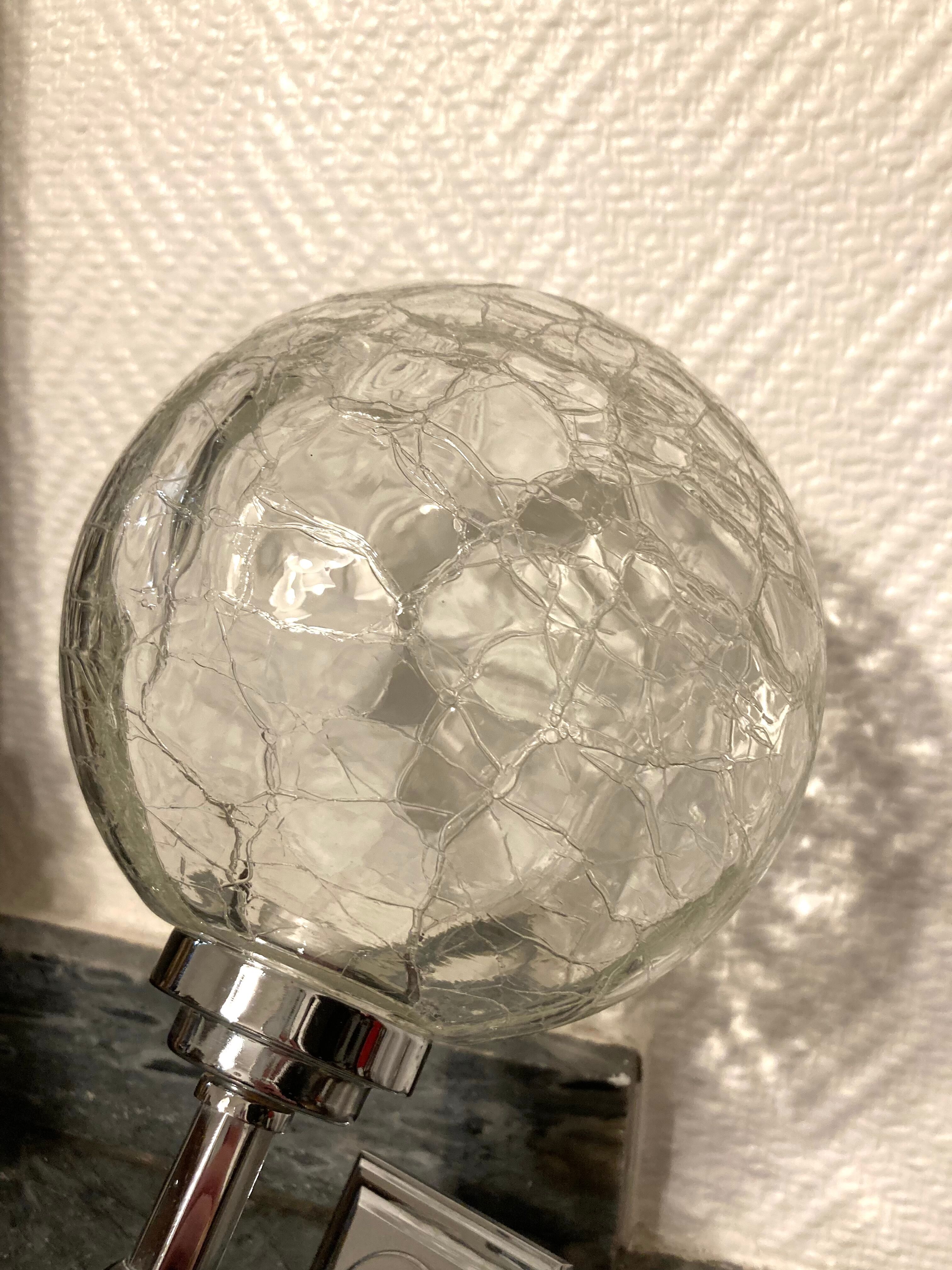 Pair of vintage wall lamps chrome metal and marbled glass