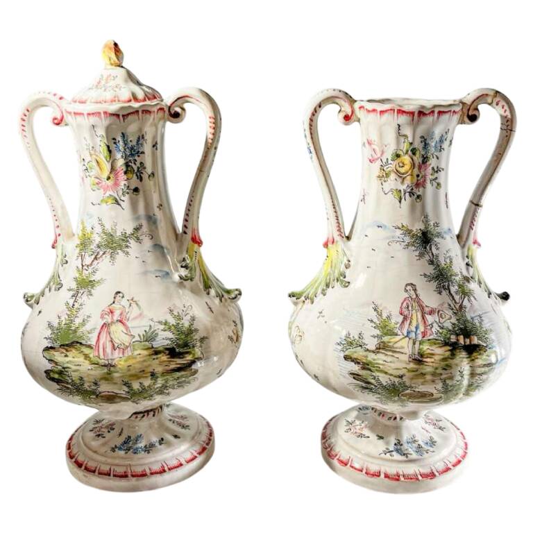 Pair of vases, Marseille earthenware factory, Joseph Gaspard Robert