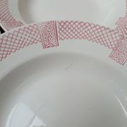 6 assiettes creuses Longwy modèle Toulouse bordure rose terre de fer