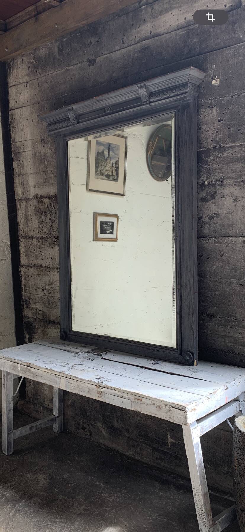 Wooden mirror with juice patina