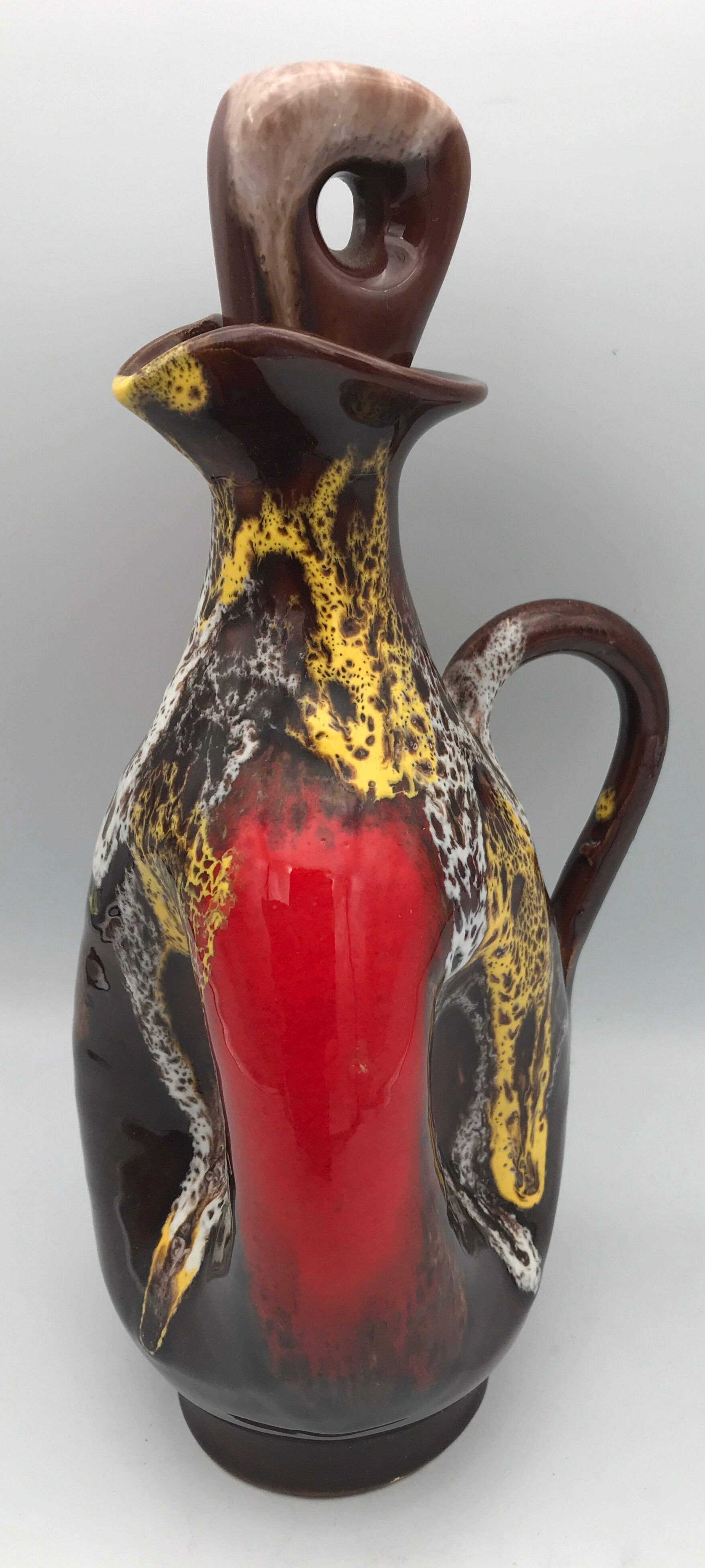 Ceramic bottle of vallauris polychrome enamel 25 cm