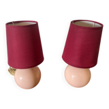 Pair of antique de schuytener opaline pink ball vintage bedside lamps