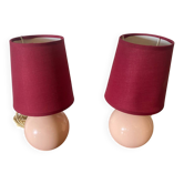 Pair of antique de schuytener opaline pink ball vintage bedside lamps