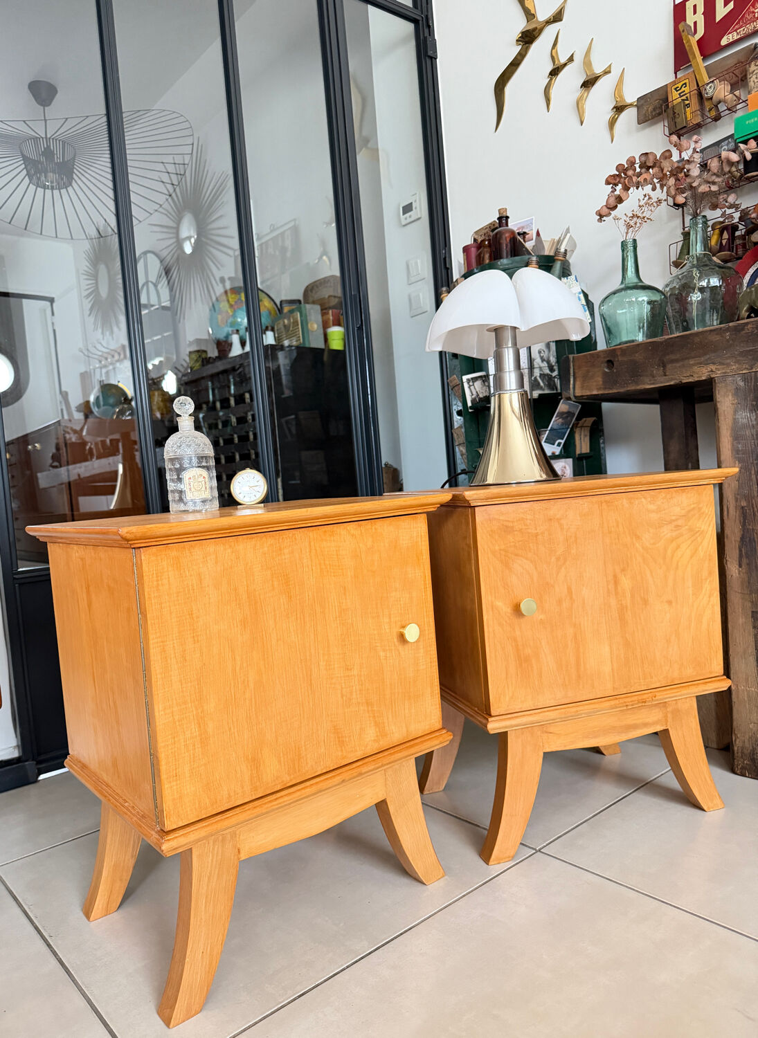 Vintage bedside table with tapered legs