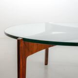 Table basse ronde en palissandre avec plateau en verre, modèle n° 104, design Sven Ellekaer