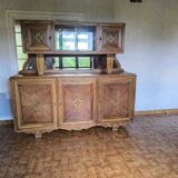 Buffet 2 corps en noyer vintage 1958 5 portes miroirs et vitrine