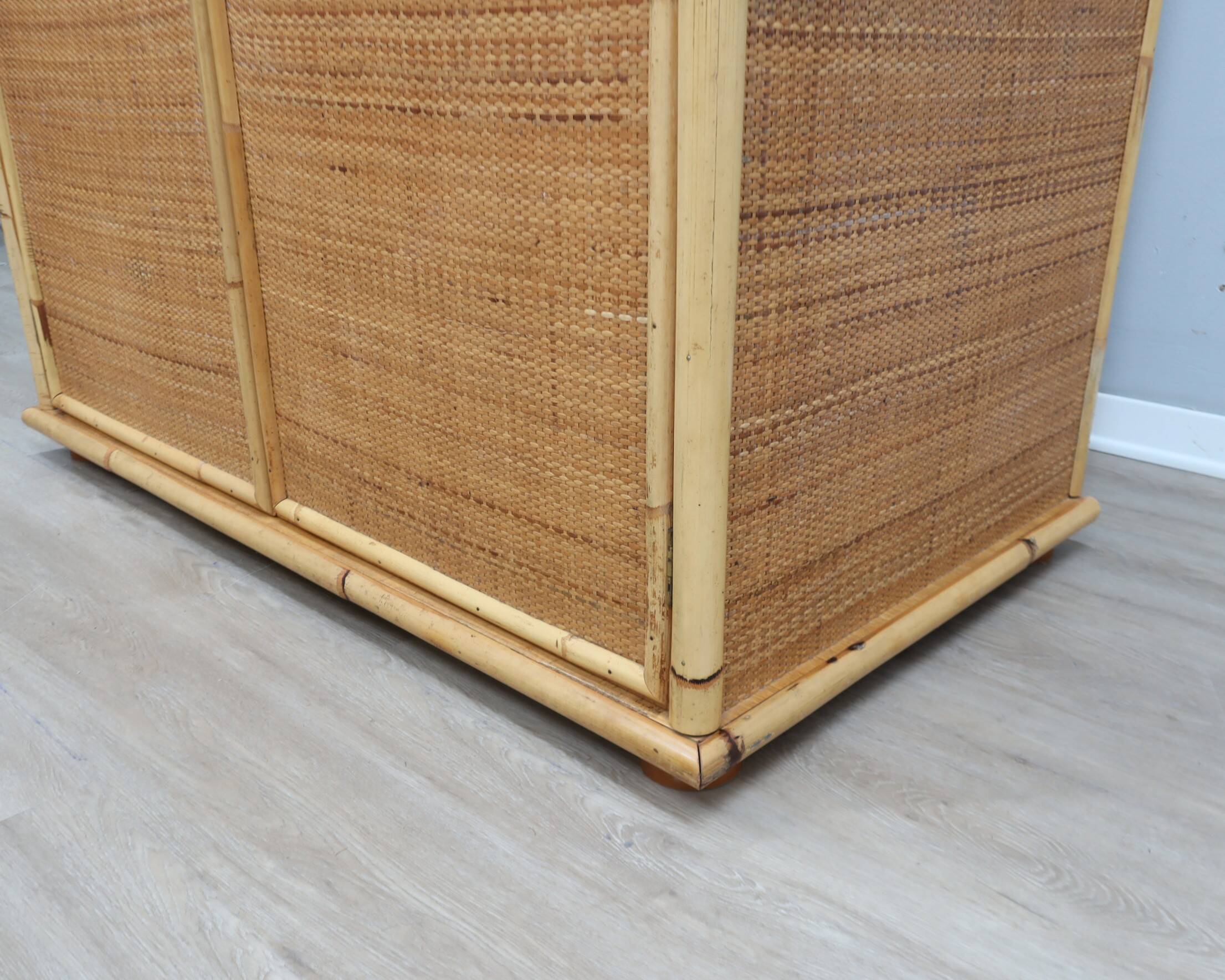 Vintage Dal Vera bamboo & rattan freestanding wardrobe 1970s