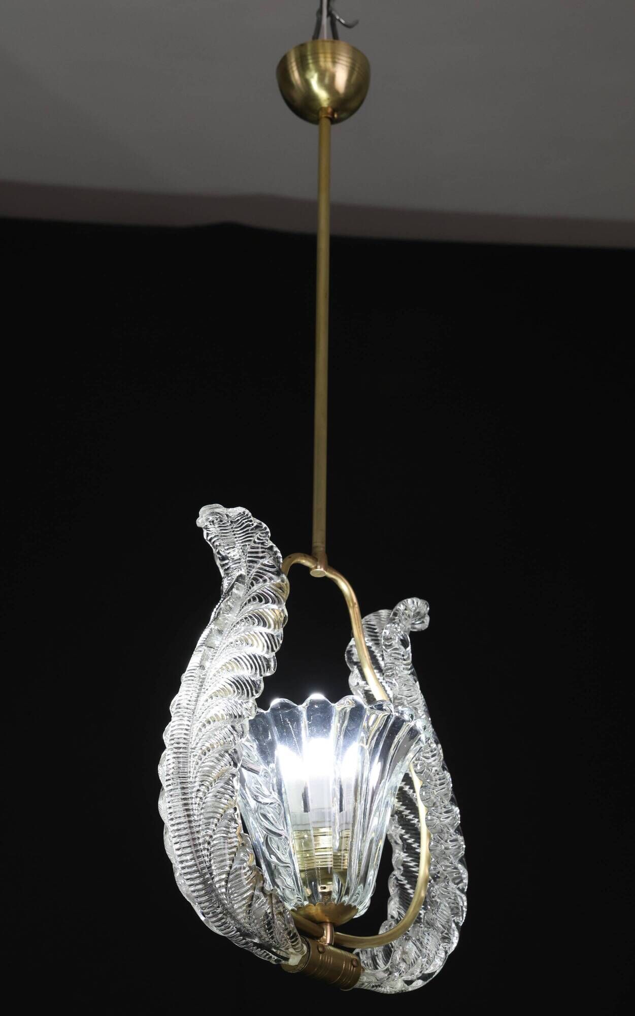 Charming Murano Glass Art Deco Pendant Chandelier by Ercole Barovier, 1940s