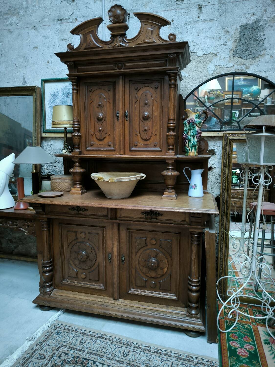 Two-part solid oak buffet circa 1880
