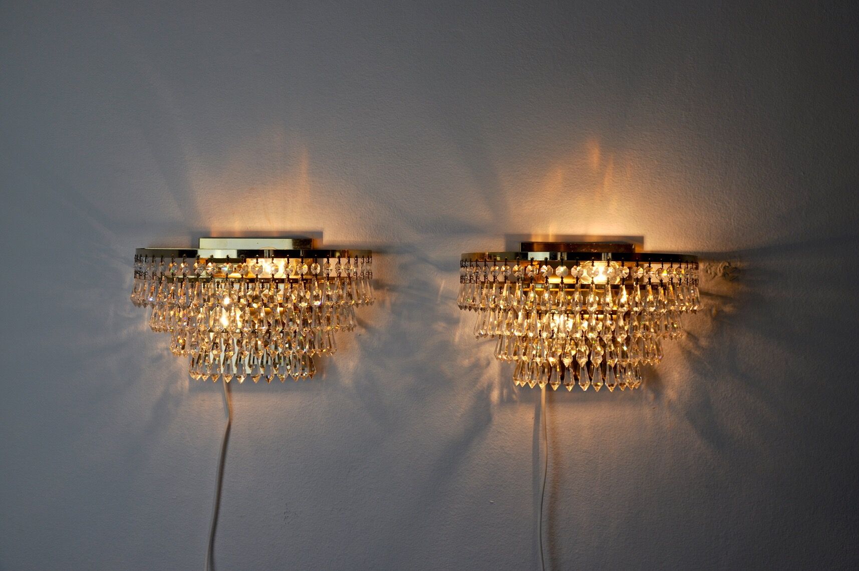 Regency sconces pair, cut crystals, Spain, 1980